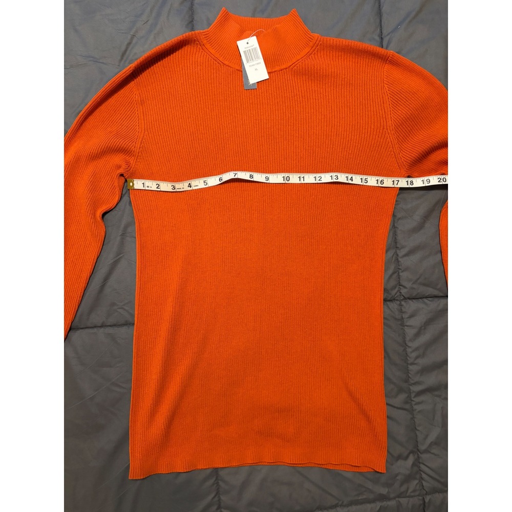 Pendleton Silk Cotton Ribbed Mock Neck Sweater Orange rust luxury fall stretchy - Picture 4 of 7